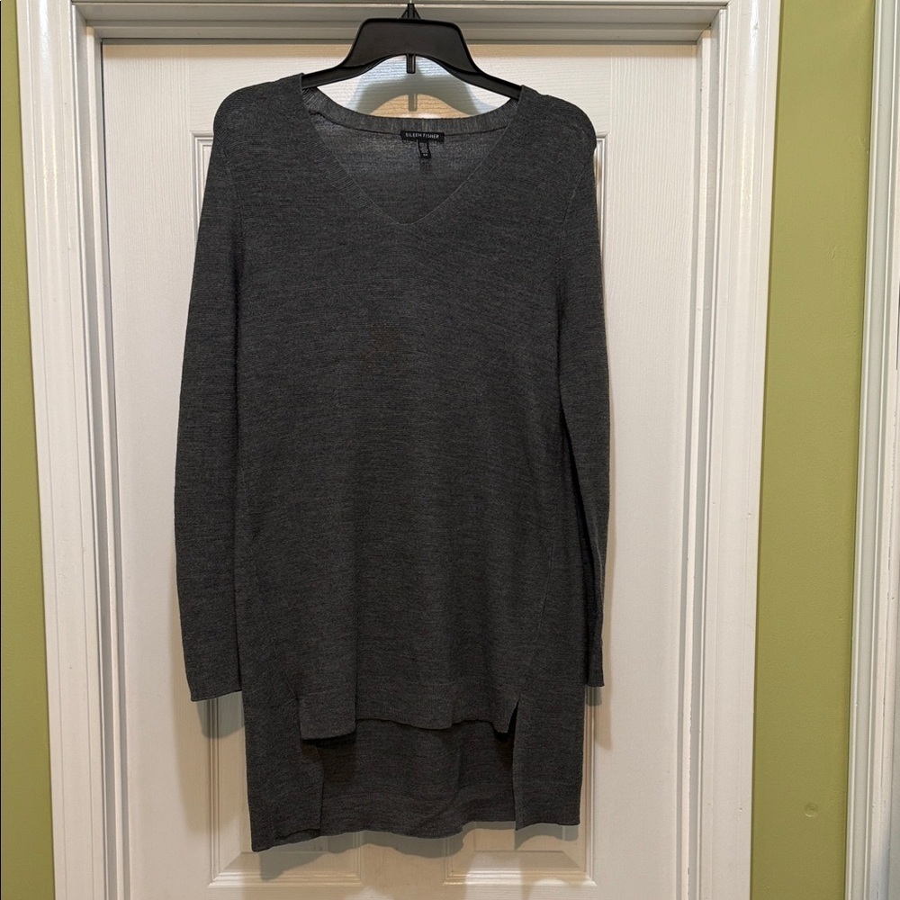 Eileen Fisher - Fine Merino Wool Links V- Neck Tunic Sweater Size S/P